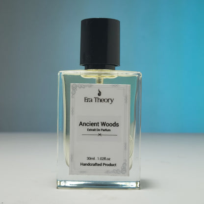 Ancient Woods perfume bottle by Era Theory inspired by Diptyque Tam Dao with creamy sandalwood and cypress notes
