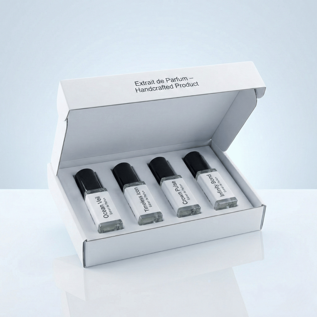 Era Theory 4 pack perfume set with Ocean Veil, Crown Pulse, Infinity Bond and Timeless Icon