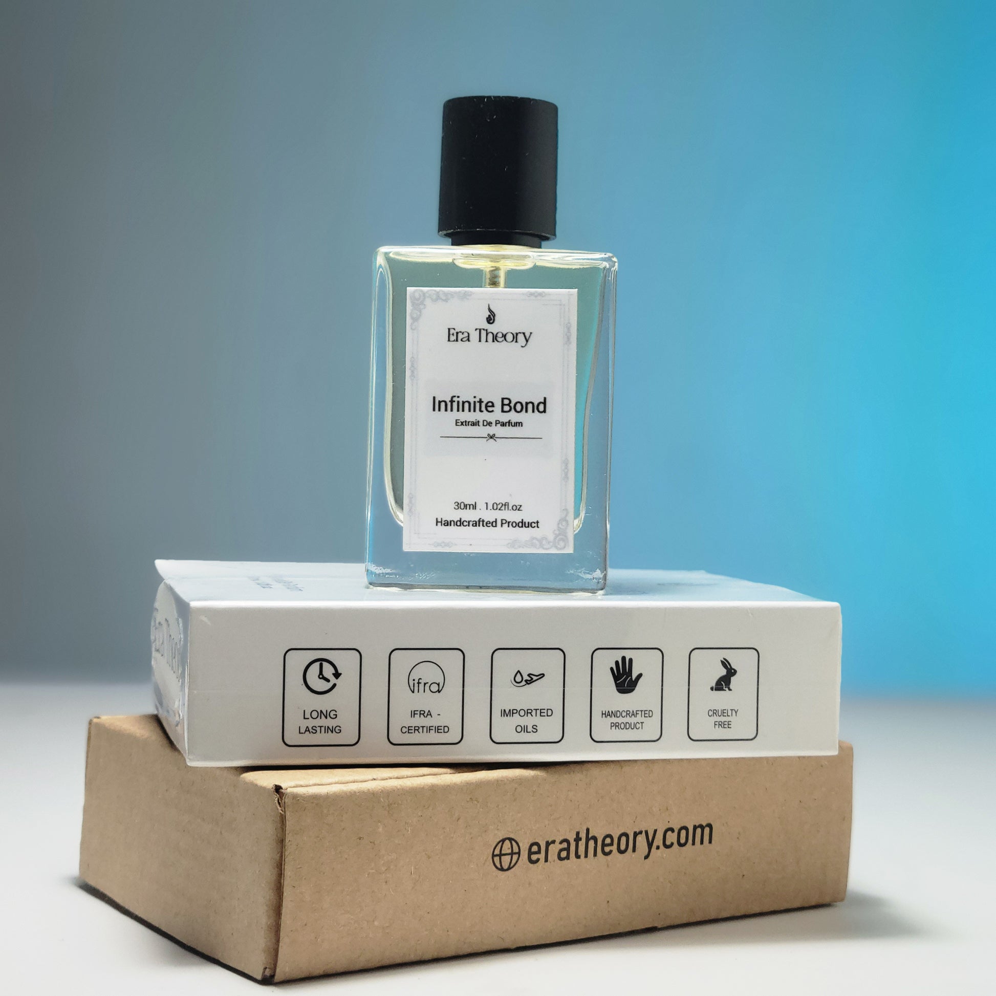 Infinity Bond perfume bottle by Era Theory inspired by Stronger With You with warm notes of chestnut and vanilla